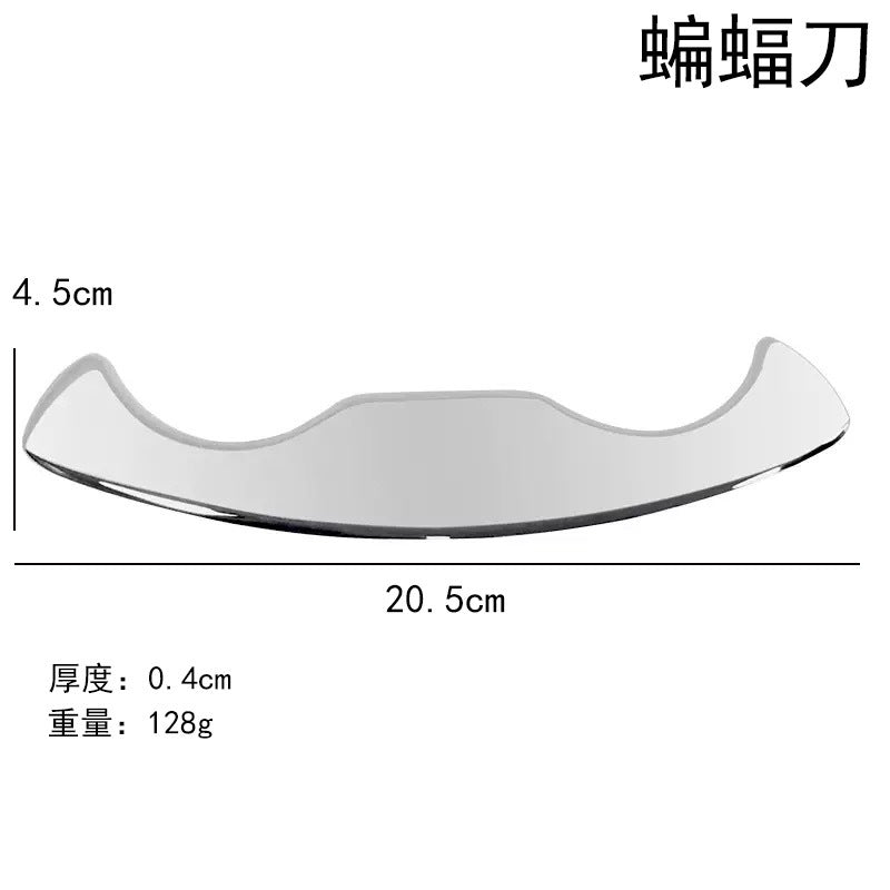 IBG stainless steel Gua Sha massage tool for facial and body skincare, featuring a smooth, polished surface for gentle massage.
