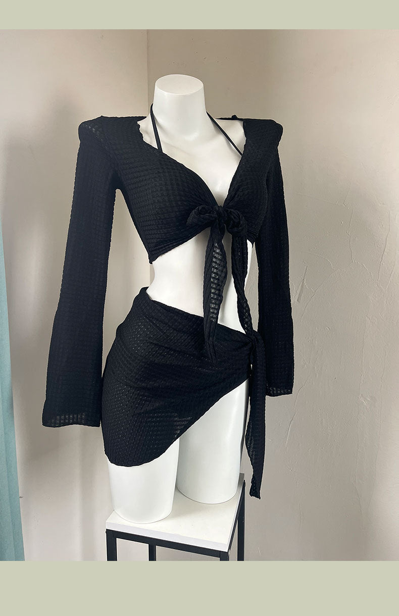 Women's IBG 4-piece long sleeve swimsuit set with matching tops and bottoms, ideal for swimwear and beachwear.