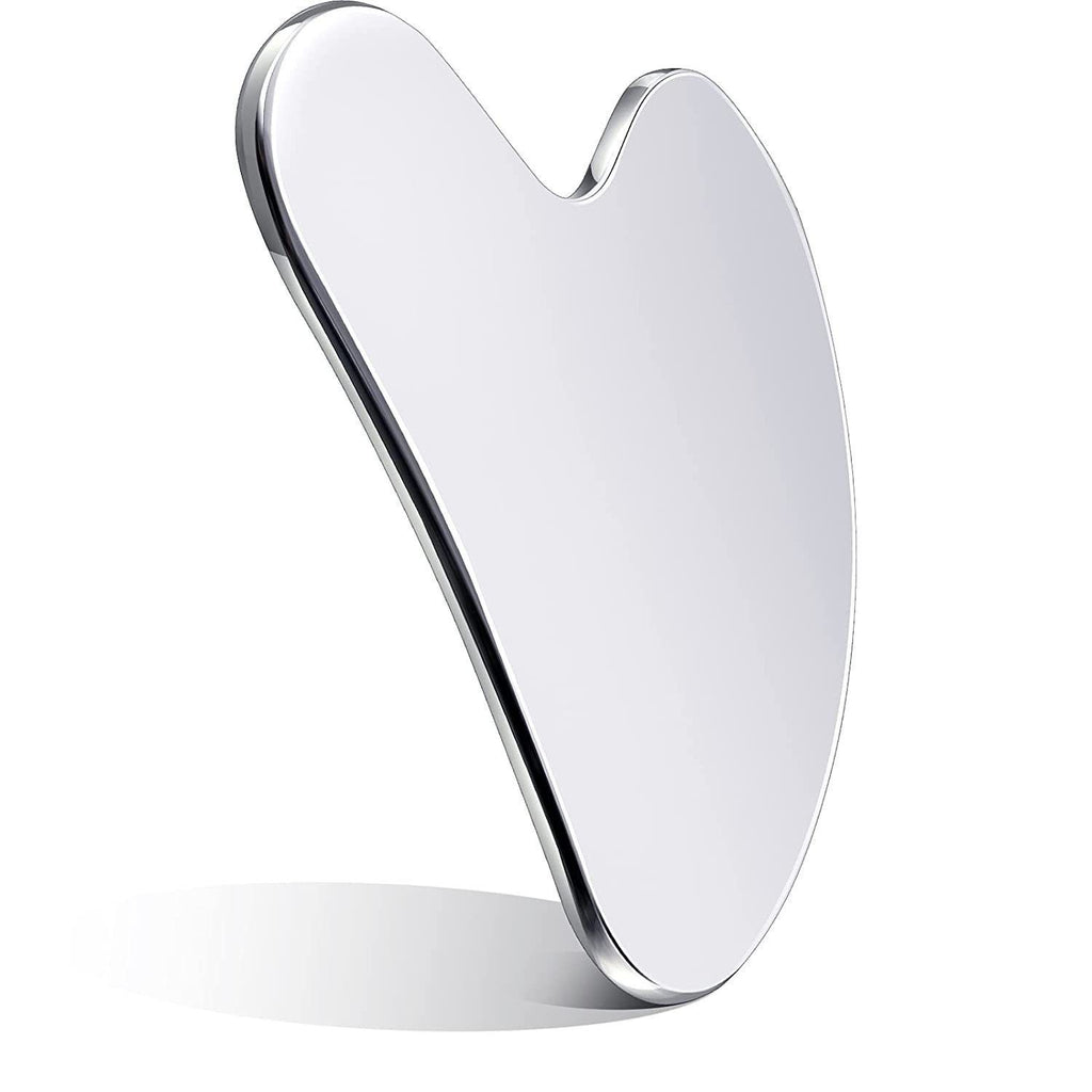 IBG stainless steel Gua Sha massage tool for facial and body skincare, featuring smooth, polished surface for gentle massage.