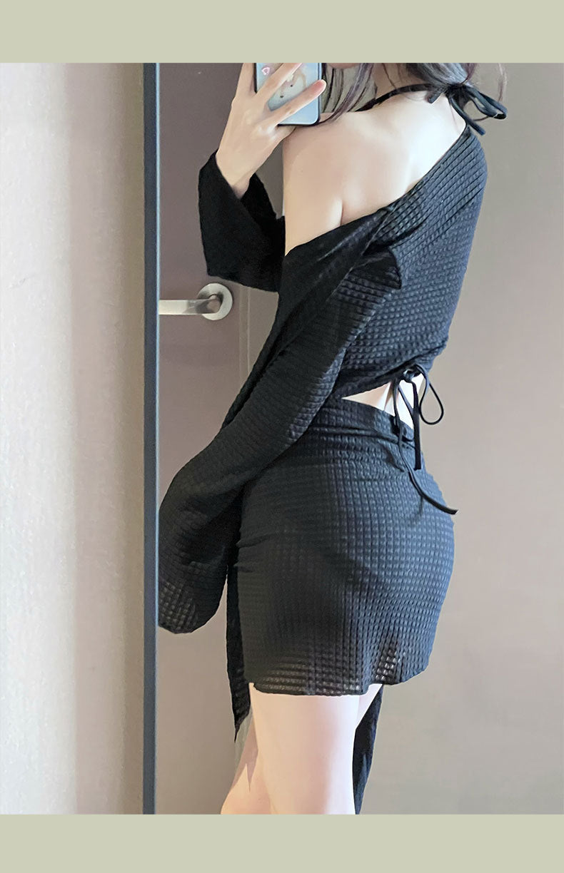Women's IBG 4-piece long sleeve swimsuit set with stylish swimwear, featuring a fitted top and matching bottoms for beach or pool.