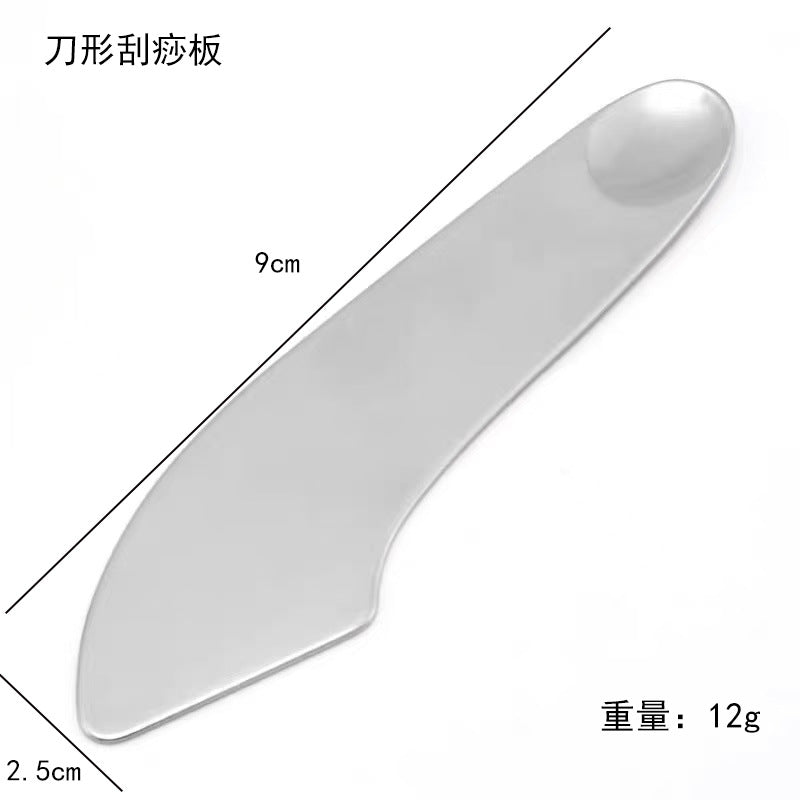 IBG stainless steel Gua Sha massage tool for facial and body care, shown with smooth, curved surface for skincare routines.