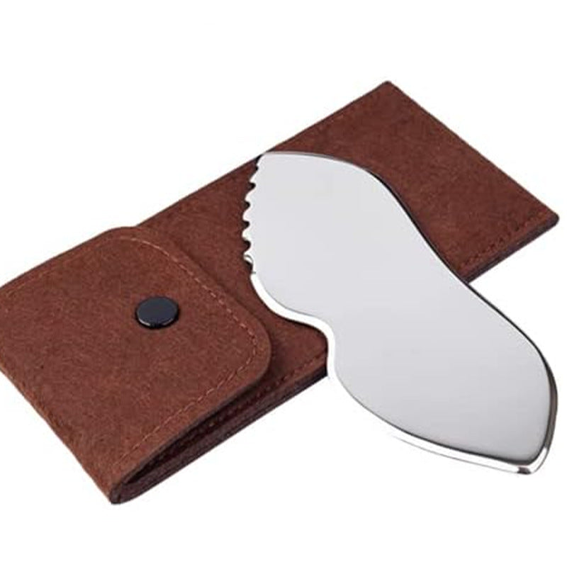 IBG stainless steel Gua Sha massage tool for facial and body skincare, featuring a smooth, polished surface for gentle massage therapy.