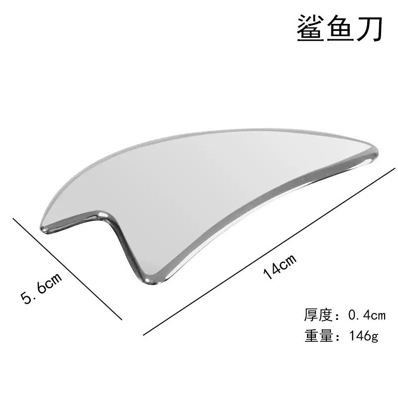 IBG stainless steel Gua Sha massage tool for facial and body skincare, with smooth, polished surface for gentle massage and skin rejuvenation.