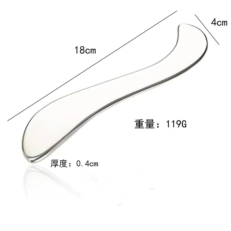 IBG stainless steel Gua Sha massage tool for face and body, with smooth, polished surface for skincare and massage therapy.