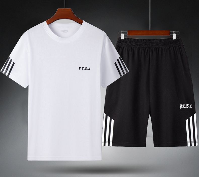 Men's IBG quick-dry sports t-shirt and training shorts for fitness and outdoor activities, shown on a model in action.