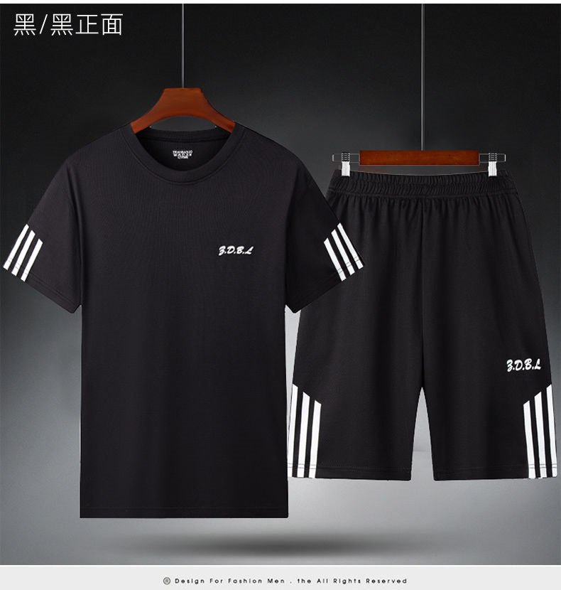 Men's IBG quick-dry sports T-shirt and training shorts for fitness and outdoor activities, shown in a comfortable athletic setting.