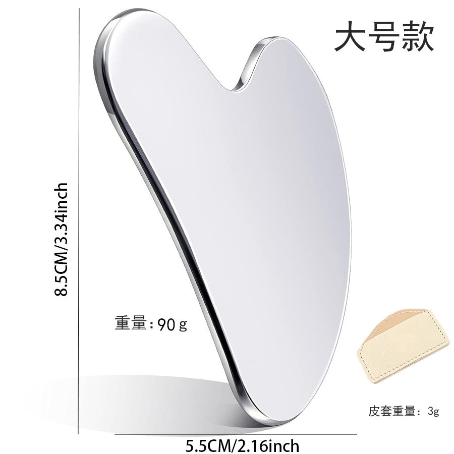 IBG stainless steel Gua Sha massage tool for beauty and personal care, showcasing smooth, polished surface on white background.