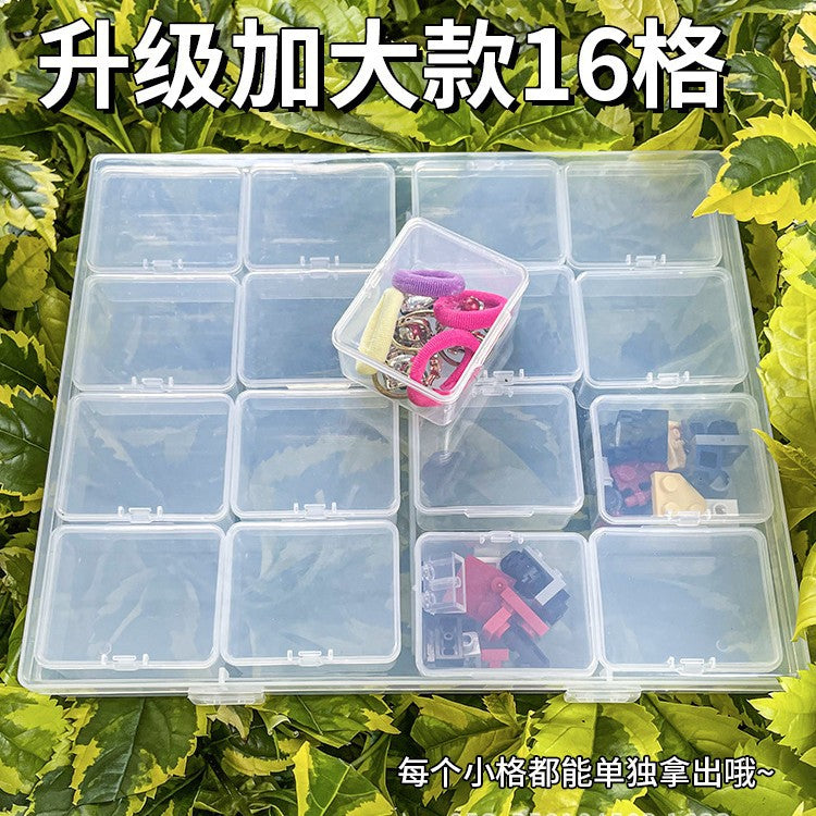 Transparent IBG jewelry storage box with multiple compartments for organizing necklaces, rings, and earrings.