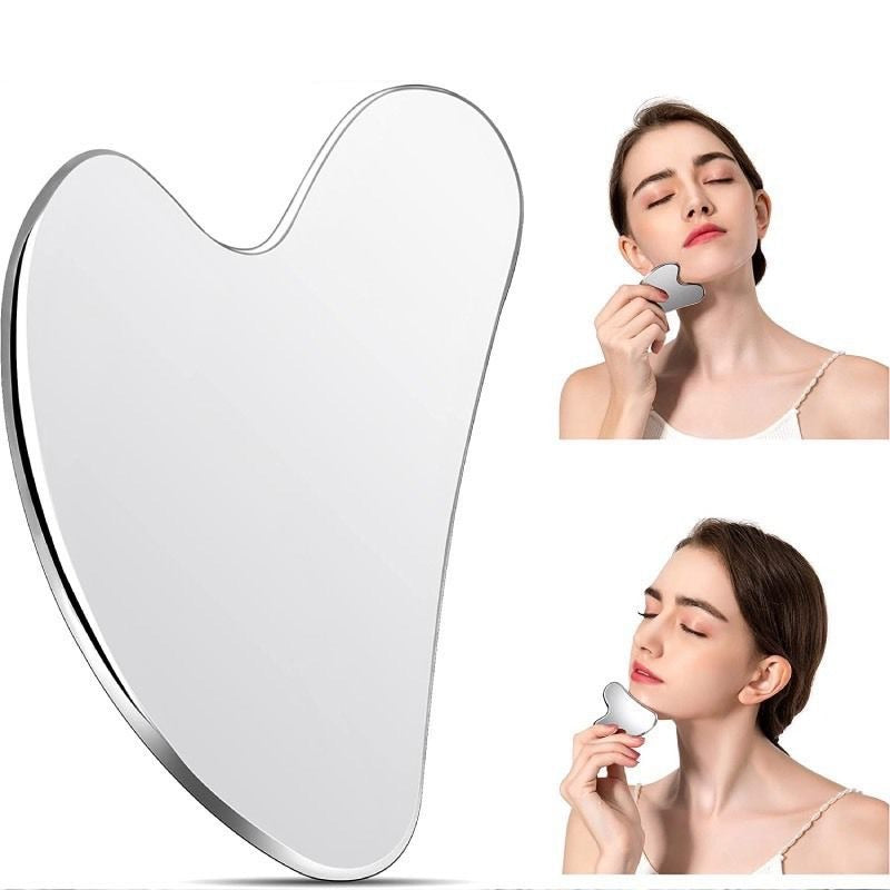 IBG stainless steel Gua Sha massage tool for facial and body skin care, sleek and polished design for natural skincare routines