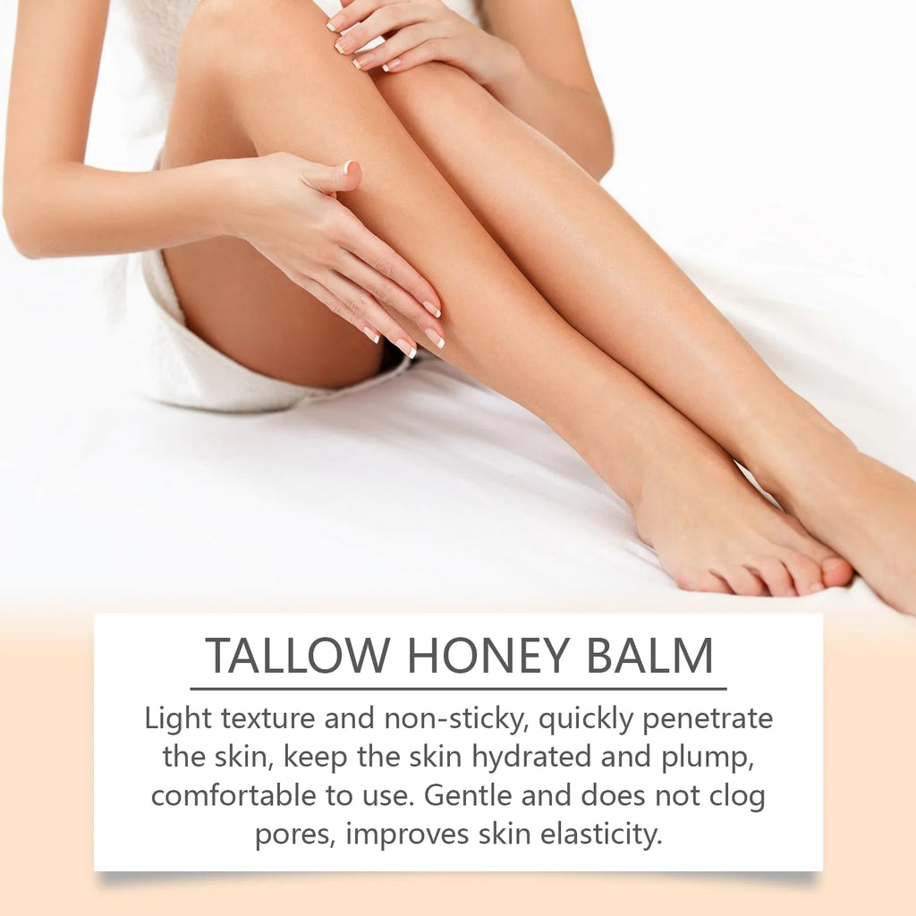 IBG Tallow Honey Moisturizer for face and body, hydrating cream with natural ingredients, in a white jar with a green label.