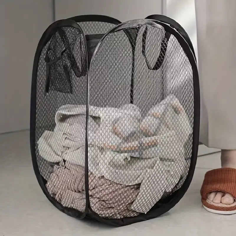 Large foldable mesh laundry basket by IBG, pop-up design with breathable mesh material, ideal for home storage and laundry organization.