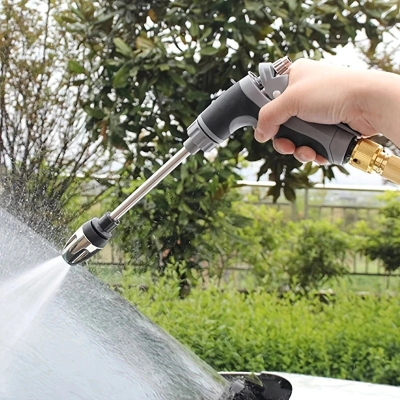 IBG adjustable high-pressure water gun for car washing and garden watering, featuring a durable plastic nozzle and ergonomic handle.