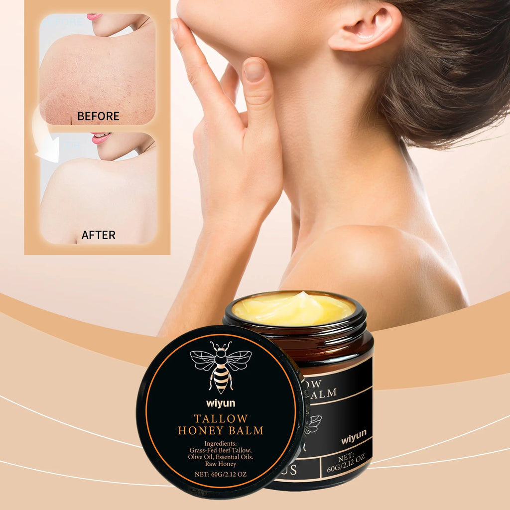 IBG Tallow Honey Moisturizer for face and body, hydrating cream with natural ingredients, in a sleek jar.