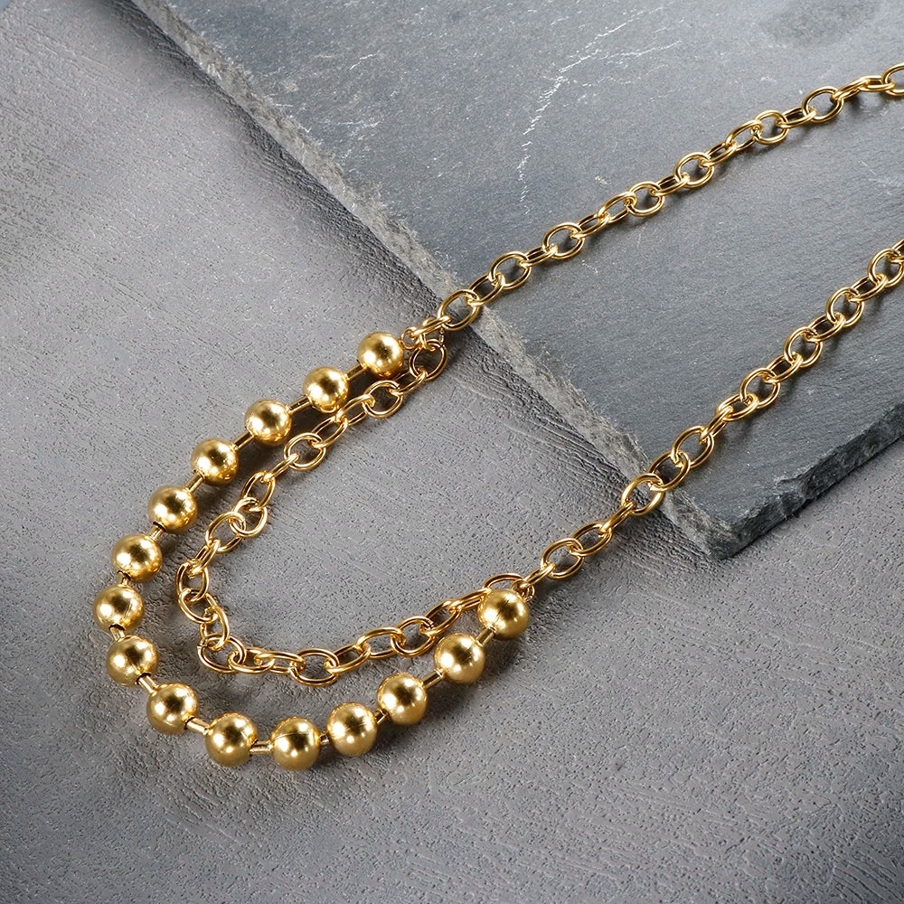 Stainless steel ball chain necklace by IBG, minimal everyday jewelry with small round beads and sleek design.
