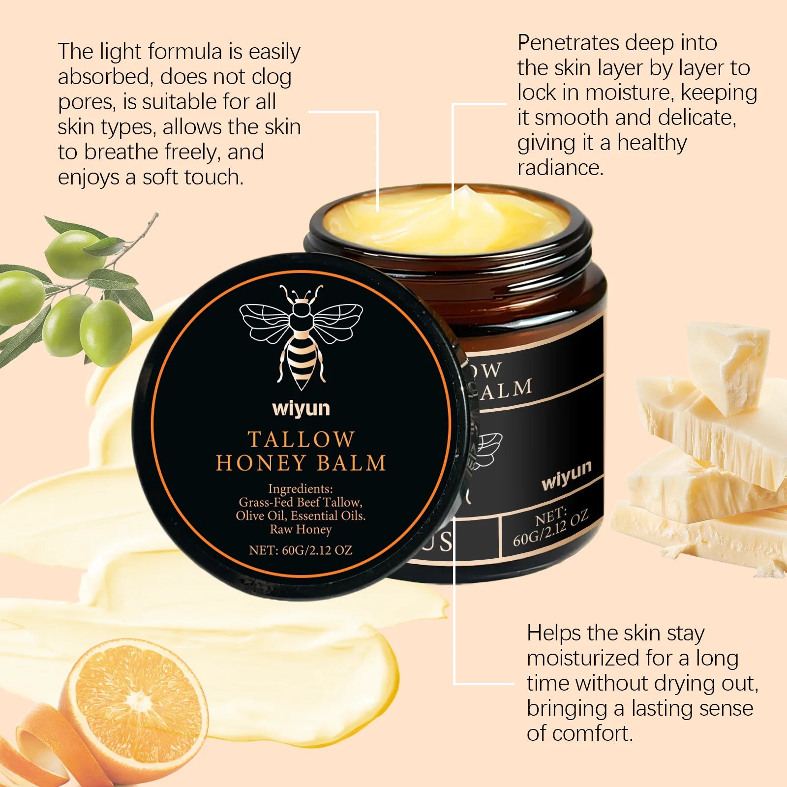IBG Tallow Honey Moisturizer hydrating face and body cream with natural ingredients, smooth and nourishing skincare product.